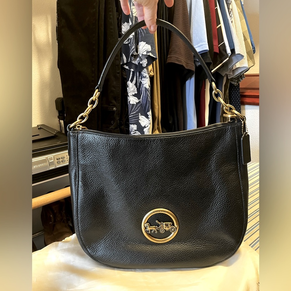 Coach Black Hobo Pebbled Leather